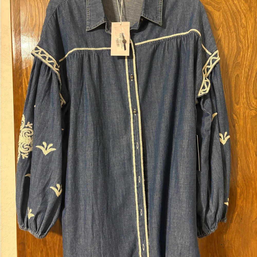 Embroidered Denim Shirt Dress